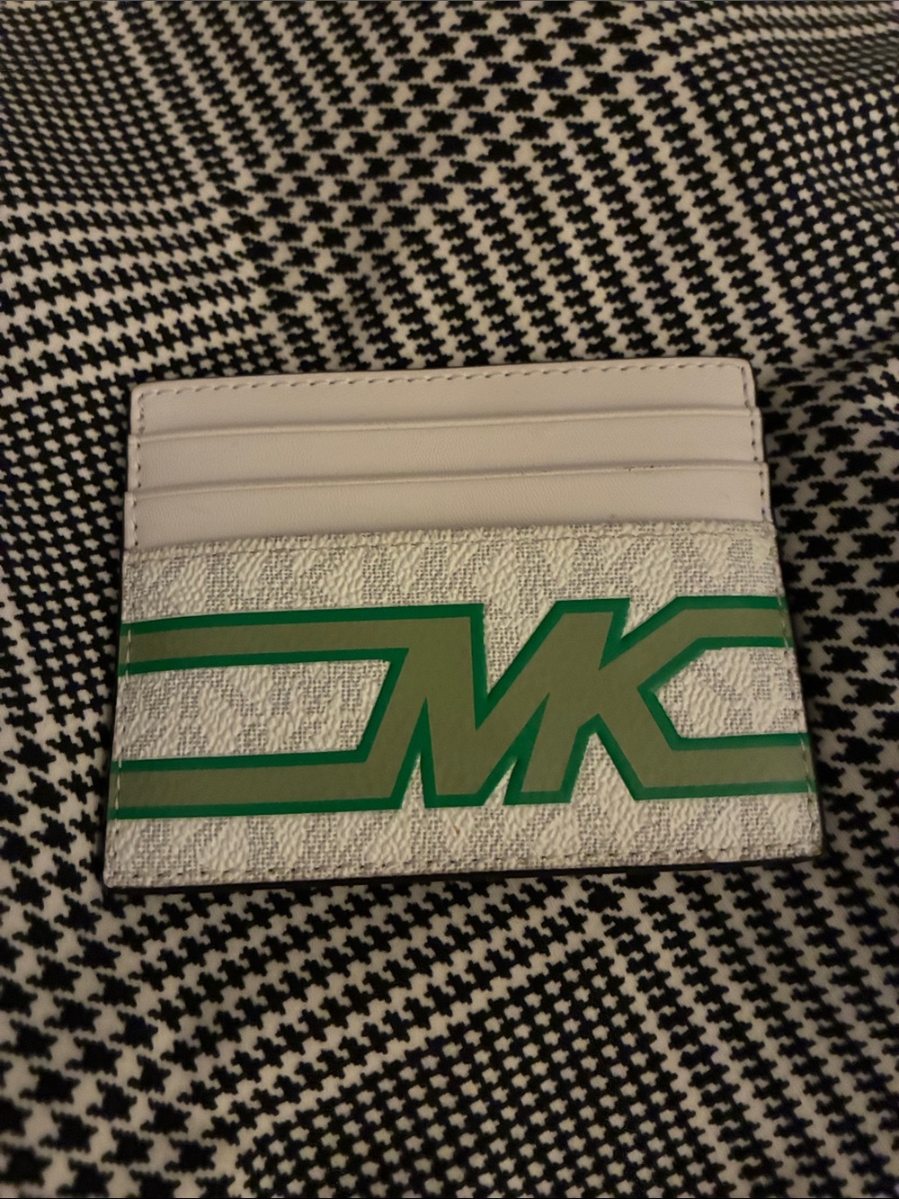 Michael Kors White Card Holder with Green MK Logo